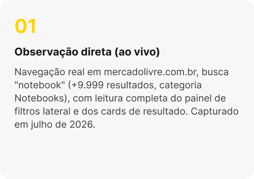 Painel de filtros do Mercado Livre, parte 1
